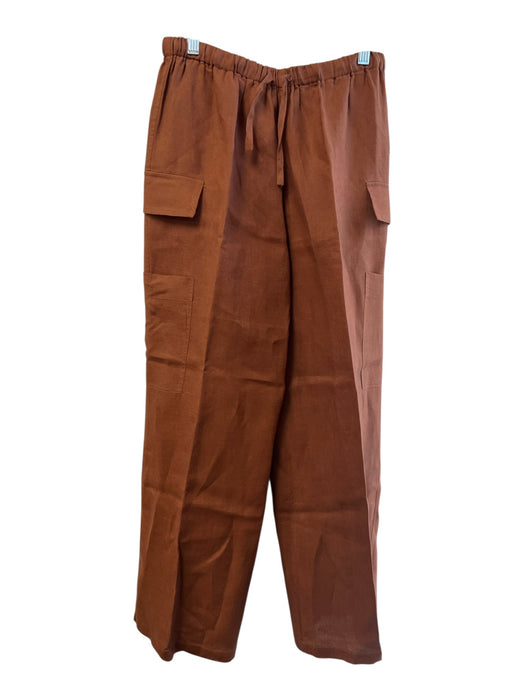 Magaschoni Size M Burnt Brown Linen Drawstring Wide Leg Elastic Waist Pants Burnt Brown / M