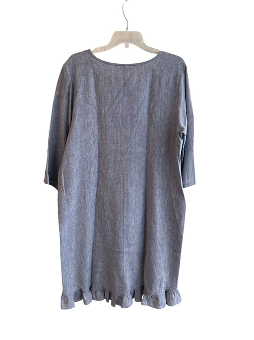 Bryn Walker Size M Blue Linen 1/2 Sleeve Ruffle Trim Hi Lo Knee length Dress Blue / M