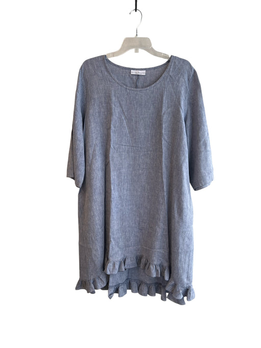 Bryn Walker Size M Blue Linen 1/2 Sleeve Ruffle Trim Hi Lo Knee length Dress Blue / M