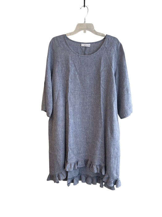 Bryn Walker Size M Blue Linen 1/2 Sleeve Ruffle Trim Hi Lo Knee length Dress Blue / M