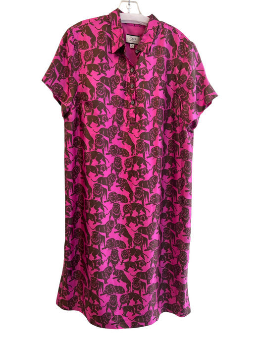 J Crew Collection Size 16 Pink & Brown Silk Lion Face Short Sleeve Dress Pink & Brown / 16