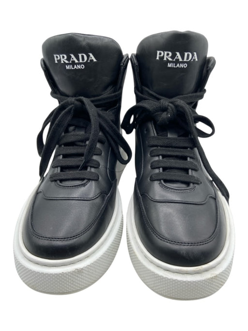 Prada Shoe Size est 9 Black & White Leather High Top Dustbag Inc. Sneakers Black & White / est 9