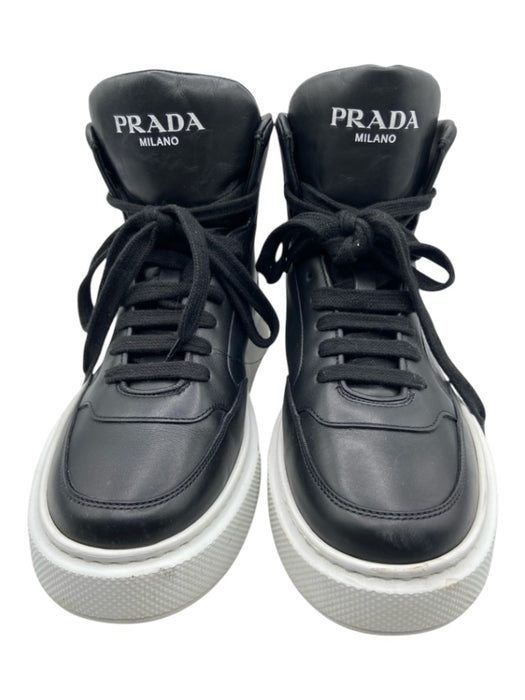 Prada Shoe Size est 9 Black & White Leather High Top Dustbag Inc. Sneakers Black & White / est 9