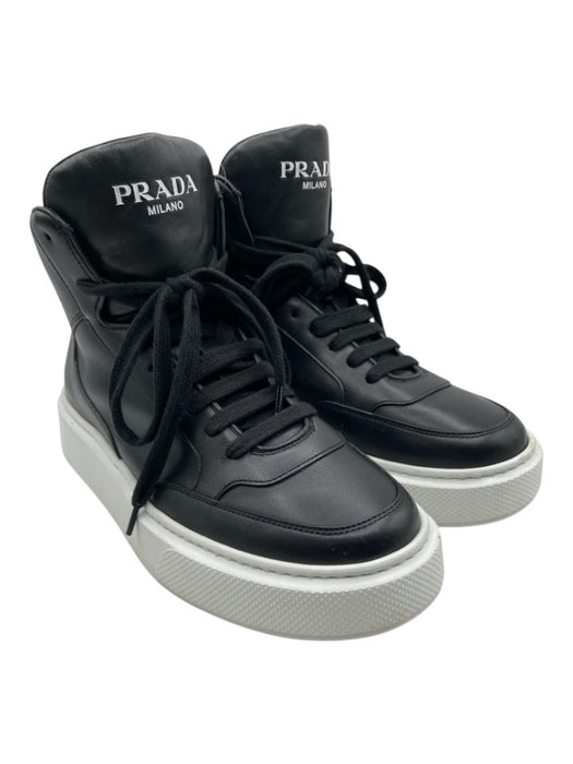 Prada Shoe Size est 9 Black & White Leather High Top Dustbag Inc. Sneakers Black & White / est 9