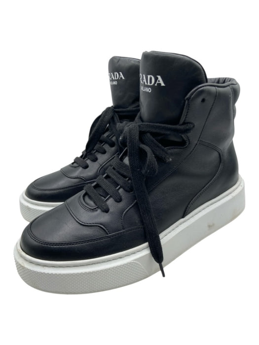 Prada Shoe Size est 9 Black & White Leather High Top Dustbag Inc. Sneakers Black & White / est 9