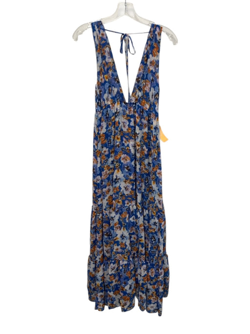 Misa Size Small Blue & Orange Polyester Floral Maxi Dress Blue & Orange / Small