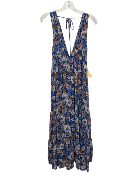 Misa Size Small Blue & Orange Polyester Floral Maxi Dress Blue & Orange / Small