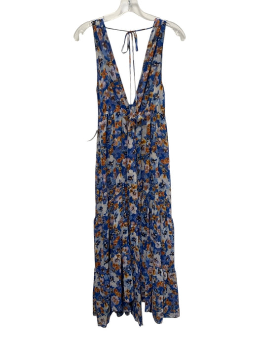 Misa Size Small Blue & Orange Polyester Floral Maxi Dress Blue & Orange / Small