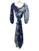 Theia Size 0 Blue & Multi Polyester Floral Sheer Sleeve Surplice Maxi Dress Blue & Multi / 0