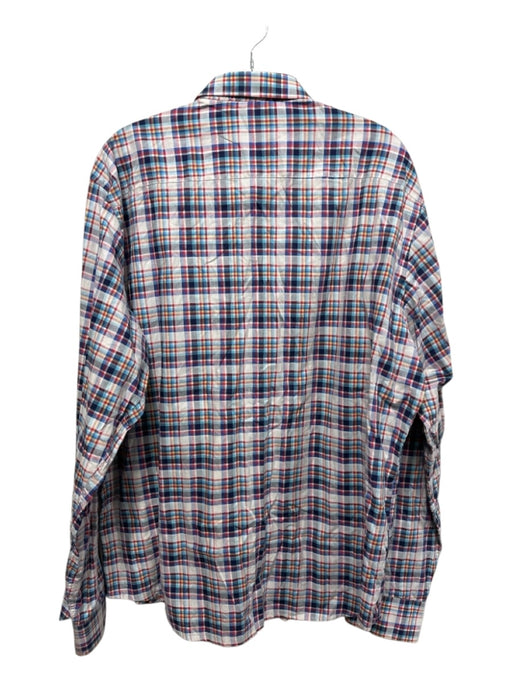 Bugatchi Size Est L White & Multi Cotton Blend Plaid Button Up Long Sleeve Shirt White & Multi / Est L