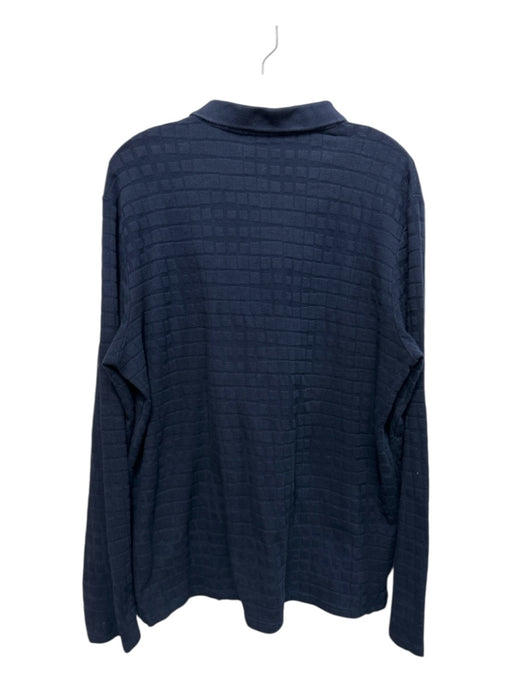 Ted Baker Size 6 Navy Cotton Blend Textured Polo Men's Long Sleeve Shirt Navy / 6