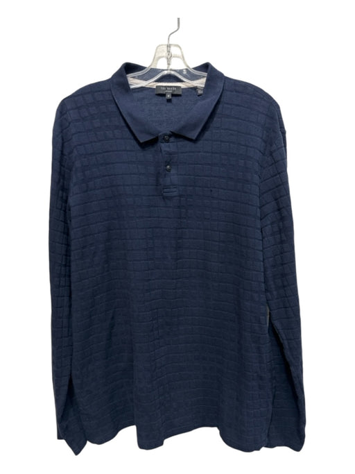 Ted Baker Size 6 Navy Cotton Blend Textured Polo Men's Long Sleeve Shirt Navy / 6