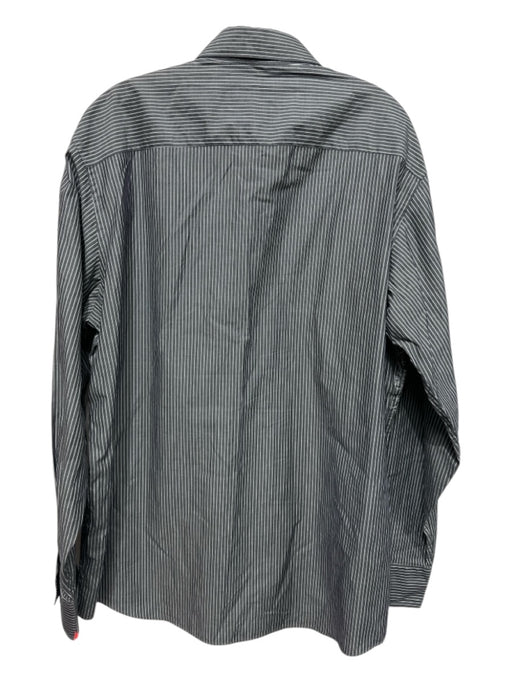 Bugatchi Size L Gray & White Cotton Striped Embroidered Men's Long Sleeve Shirt Gray & White / L
