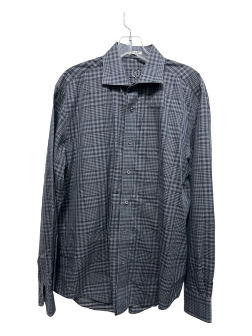 Bugatchi Size Est L Gray Cotton Plaid Button Up Men's Long Sleeve Shirt Gray / Est L
