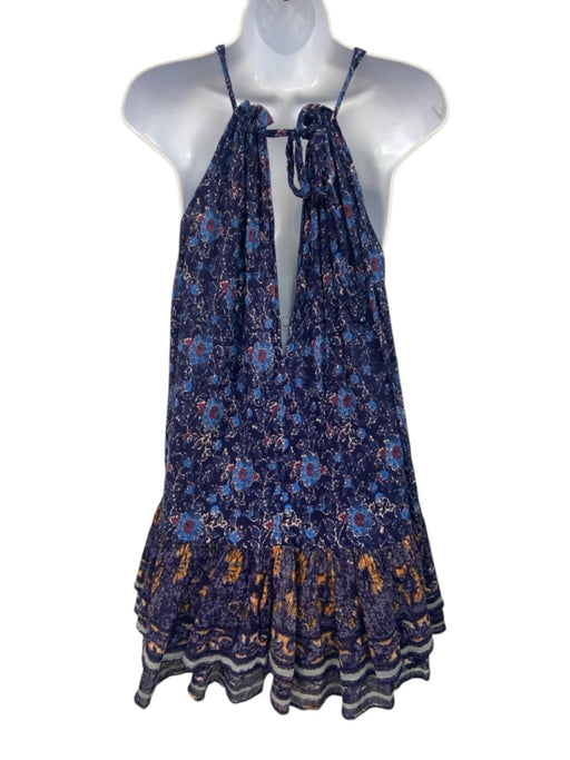 Free People Size S Navy, Blue, Purple Cotton Sleeveless Floral high neck Dress Navy, Blue, Purple / S