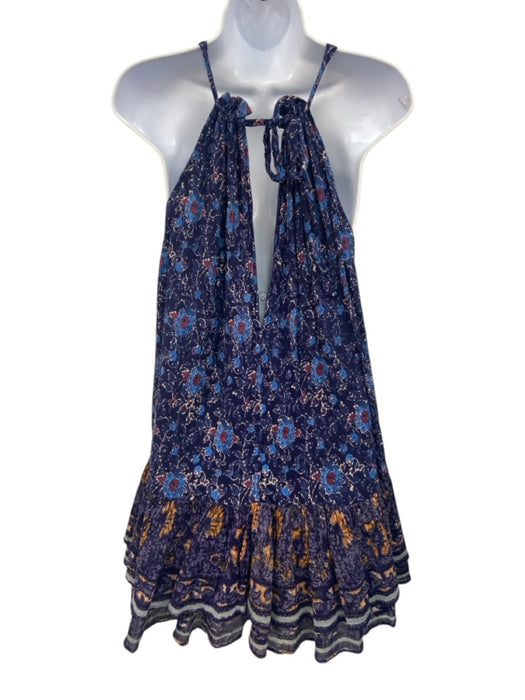 Free People Size S Navy, Blue, Purple Cotton Sleeveless Floral high neck Dress Navy, Blue, Purple / S