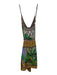 Farm Rio Size S Green, Yellow, Brown Viscose V Neck Birds Wrap Mini Dress Green, Yellow, Brown / S