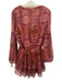 Misa Size M Red & Purple Polyester Long Sleeve Geometric Ruffle Hem V Neck Dress Red & Purple / M