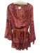 Misa Size M Red & Purple Polyester Long Sleeve Geometric Ruffle Hem V Neck Dress Red & Purple / M