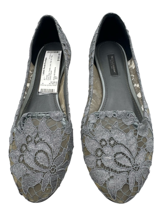 Dolce & Gabbana Shoe Size 37 Grey Blue Textile Lace Slip On Flats Shoes Grey Blue / 37