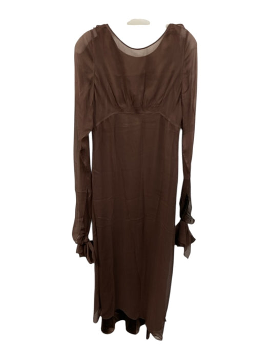 Morgan Le Fay Size L Brown Silk Slip Incld Zip Back Maxi Long Sleeve Dress Brown / L