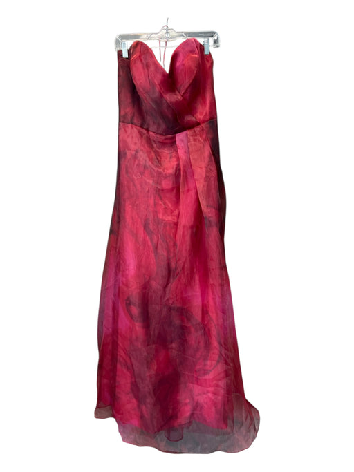 RENE RUIZ Size 16 Pink Burgundy Polyester Strapless Back Zip Sheer Overlay Gown Pink Burgundy / 16