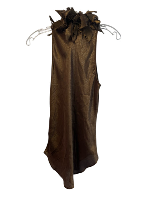 Ralph Lauren Size 8 Bronze Silk Blend Abstract Collar Sleeveless Button Down Top Bronze / 8