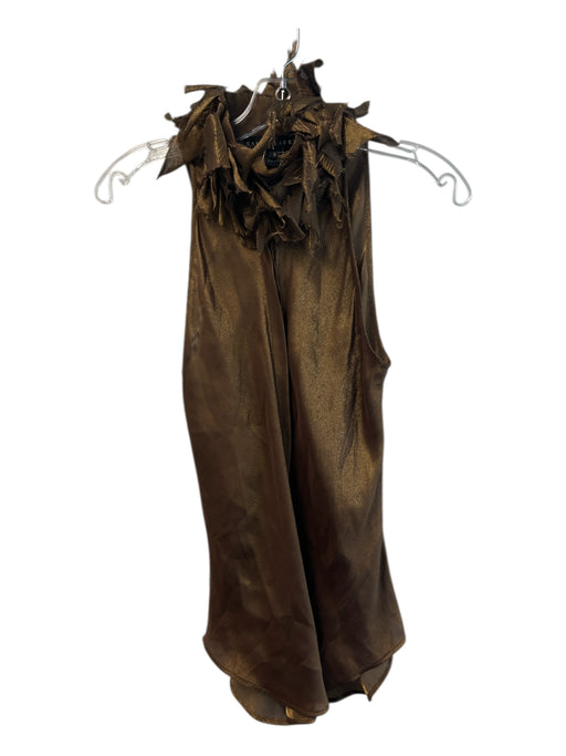 Ralph Lauren Size 8 Bronze Silk Blend Abstract Collar Sleeveless Button Down Top Bronze / 8
