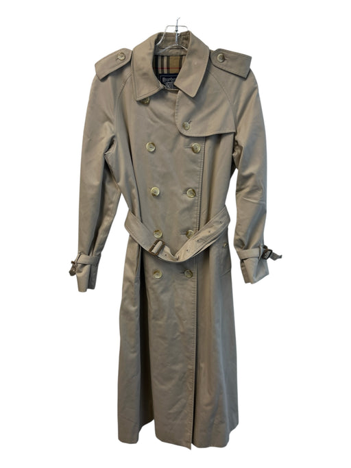 Burberry's Size S/M Khaki Cotton Blend Collar Double Breasted Belted Coat Khaki / S/M