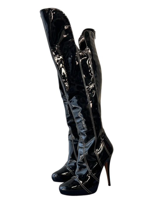 Ron Donovan Shoe Size 40 Black Patent Leather Almond Toe Above Knee Boots Black / 40