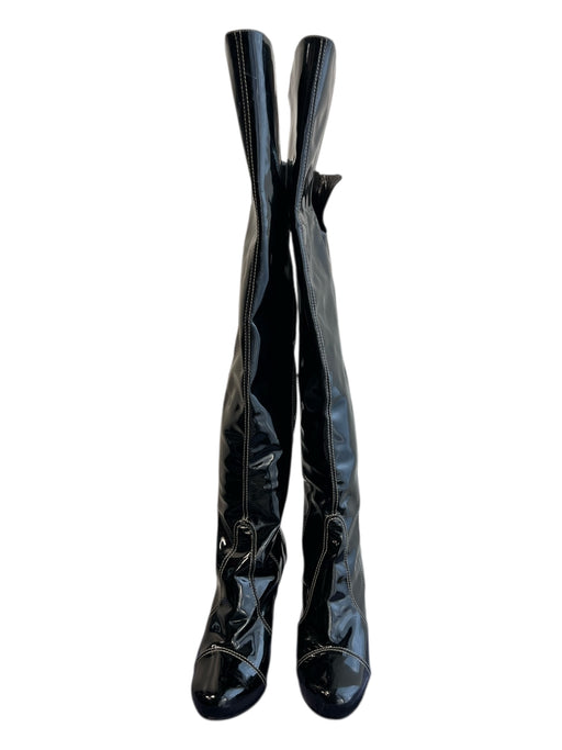 Ron Donovan Shoe Size 40 Black Patent Leather Almond Toe Above Knee Boots Black / 40