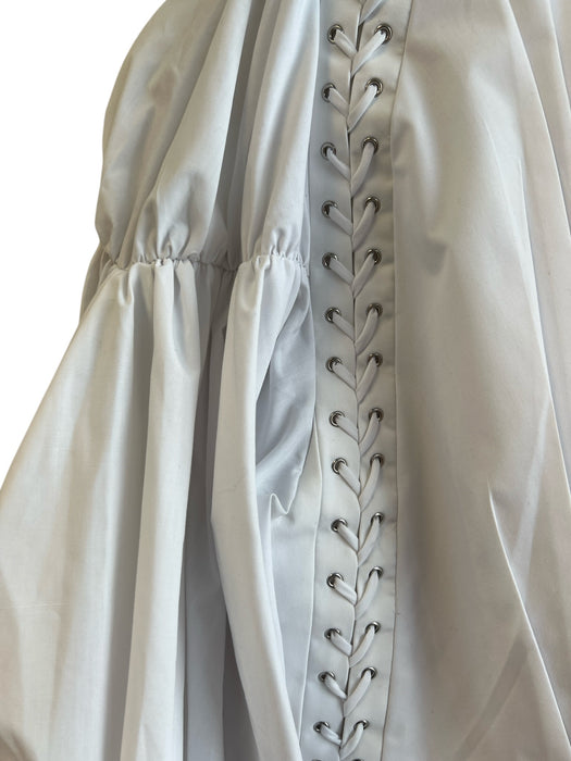 Acler Size 8 White Polyester & Cotton Round Neck Long Balloon Sleeve Dress White / 8