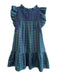 J. Marie Size Medium Green & Navy Polyester & Rayon Plaid Ruffle Neckline Dress Green & Navy / Medium