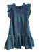 J. Marie Size Medium Green & Navy Polyester & Rayon Plaid Ruffle Neckline Dress Green & Navy / Medium