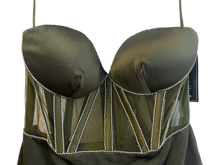 Retrofete Size Medium Olive Green Polyester Strapless Mini Dress Olive Green / Medium