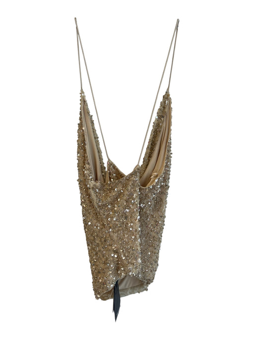 Retrofete Size Small Champagne Nylon Sequin Embroidery Cowl Neck Cropped Top Champagne / Small