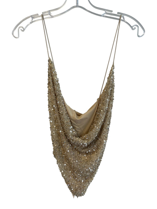 Retrofete Size Small Champagne Nylon Sequin Embroidery Cowl Neck Cropped Top Champagne / Small