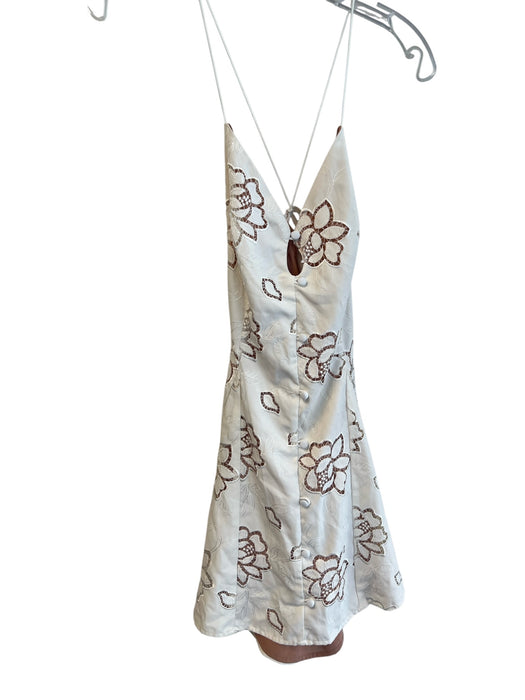 For Love & Lemons Size Medium Cream Polyester Spaghetti Strap Floral Mini Dress Cream / Medium