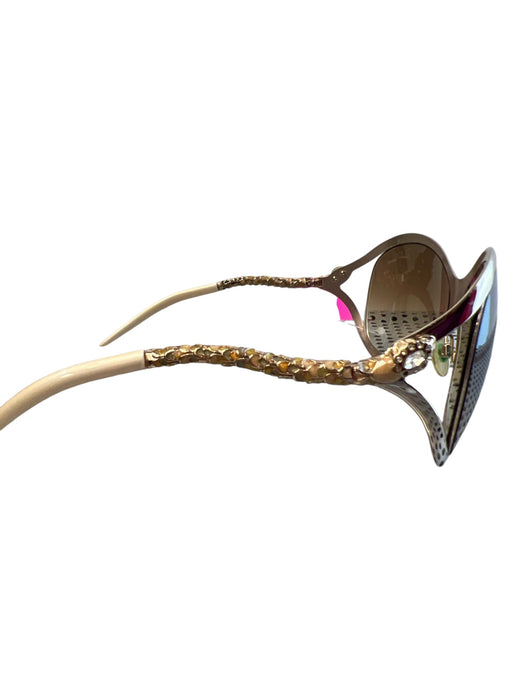 Roberto Cavalli Gold Metal Rhinestone Round Lens Oversized Sunglasses Gold