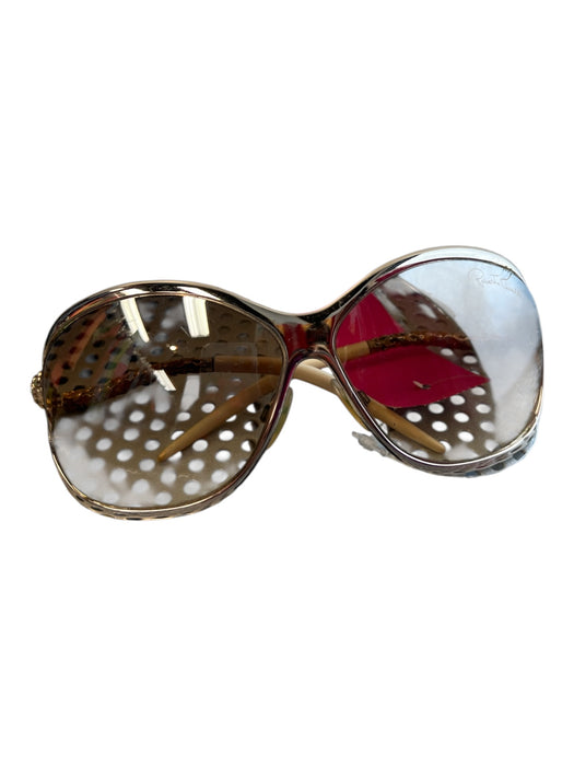 Roberto Cavalli Gold Metal Rhinestone Round Lens Oversized Sunglasses Gold