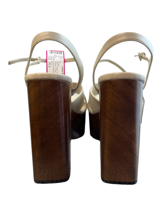 Gucci Shoe Size 39.5 Cream Leather Wood Sole Platform Logo Open Toe Shoes Cream / 39.5