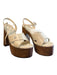 Gucci Shoe Size 39.5 Cream Leather Wood Sole Platform Logo Open Toe Shoes Cream / 39.5