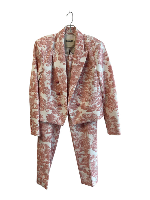 L'agence Size 10 Pink & White Polyester Blend Long Sleeve Straight Leg Pants Set Pink & White / 10
