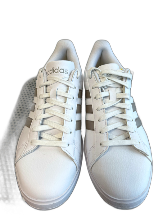 Adidas Shoe Size 9 White Leather Lace Up Sneaker Silver Stripes Sneakers White / 9