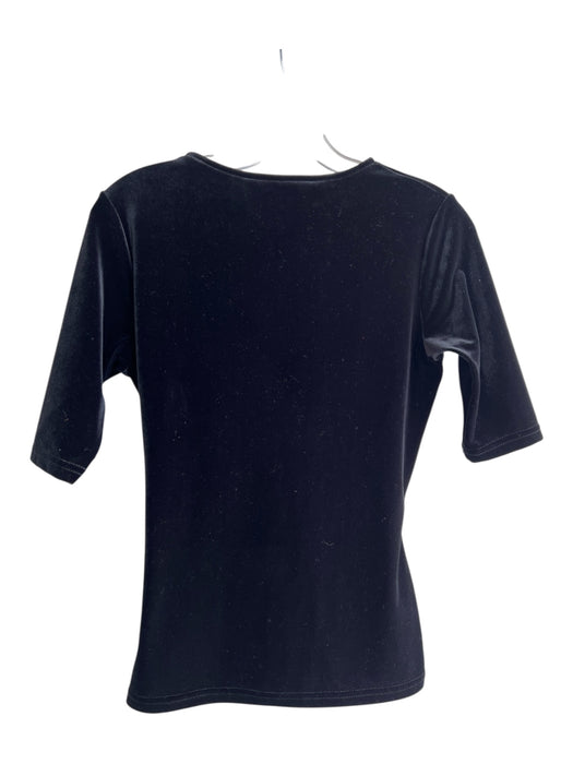 Sara Campbell Size XS Black Polyester Blend V Neck Knot Short Sleeve Top Black / XS