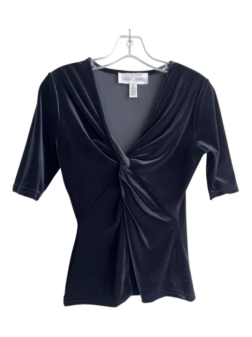 Sara Campbell Size XS Black Polyester Blend V Neck Knot Short Sleeve Top Black / XS