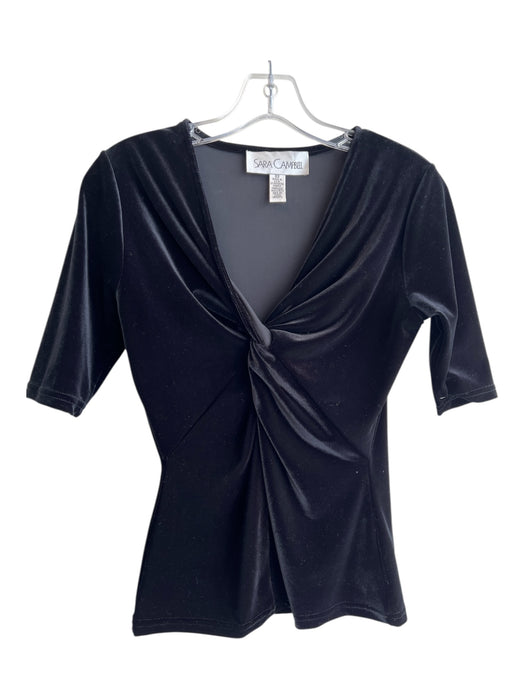 Sara Campbell Size XS Black Polyester Blend V Neck Knot Short Sleeve Top Black / XS