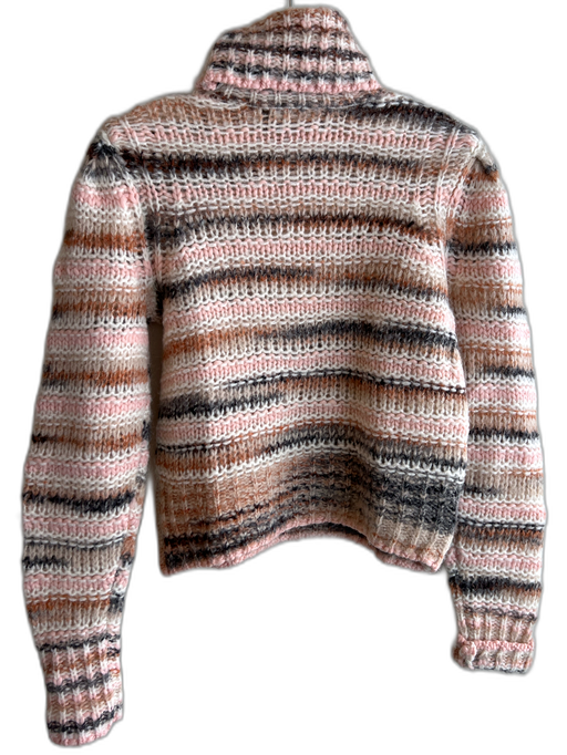 A.L.C. Size XS Cream, Pink & Black Wool Blend Turtle Neck Stripes Sweater Cream, Pink & Black / XS