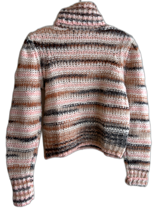 A.L.C. Size XS Cream, Pink & Black Wool Blend Turtle Neck Stripes Sweater Cream, Pink & Black / XS