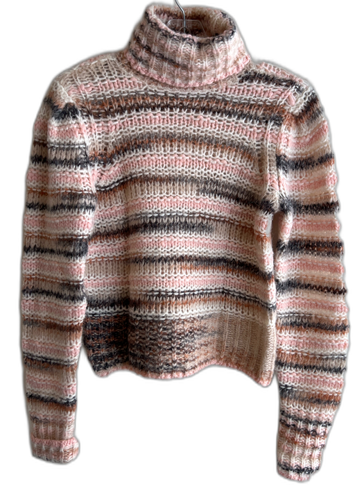 A.L.C. Size XS Cream, Pink & Black Wool Blend Turtle Neck Stripes Sweater Cream, Pink & Black / XS
